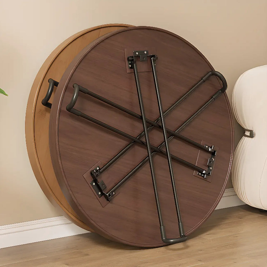 Round Natural Wood Tray Top End Table for Living Room