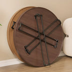 Round Natural Wood Tray Top End Table for Living Room