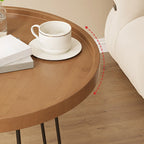 Round Natural Wood Tray Top End Table for Living Room