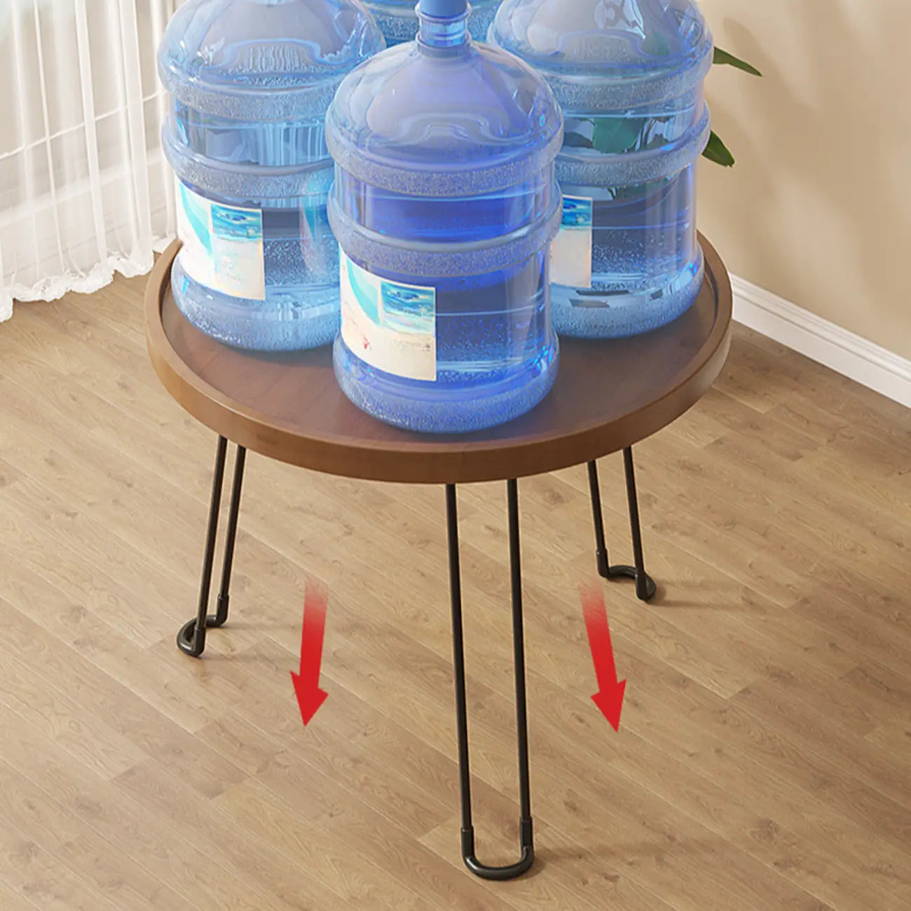 Round Natural Wood Tray Top End Table for Living Room