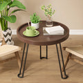 Round Natural Wood Tray Top End Table for Living Room