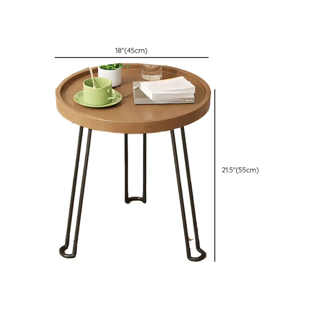 Round Natural Wood Tray Top End Table for Living Room