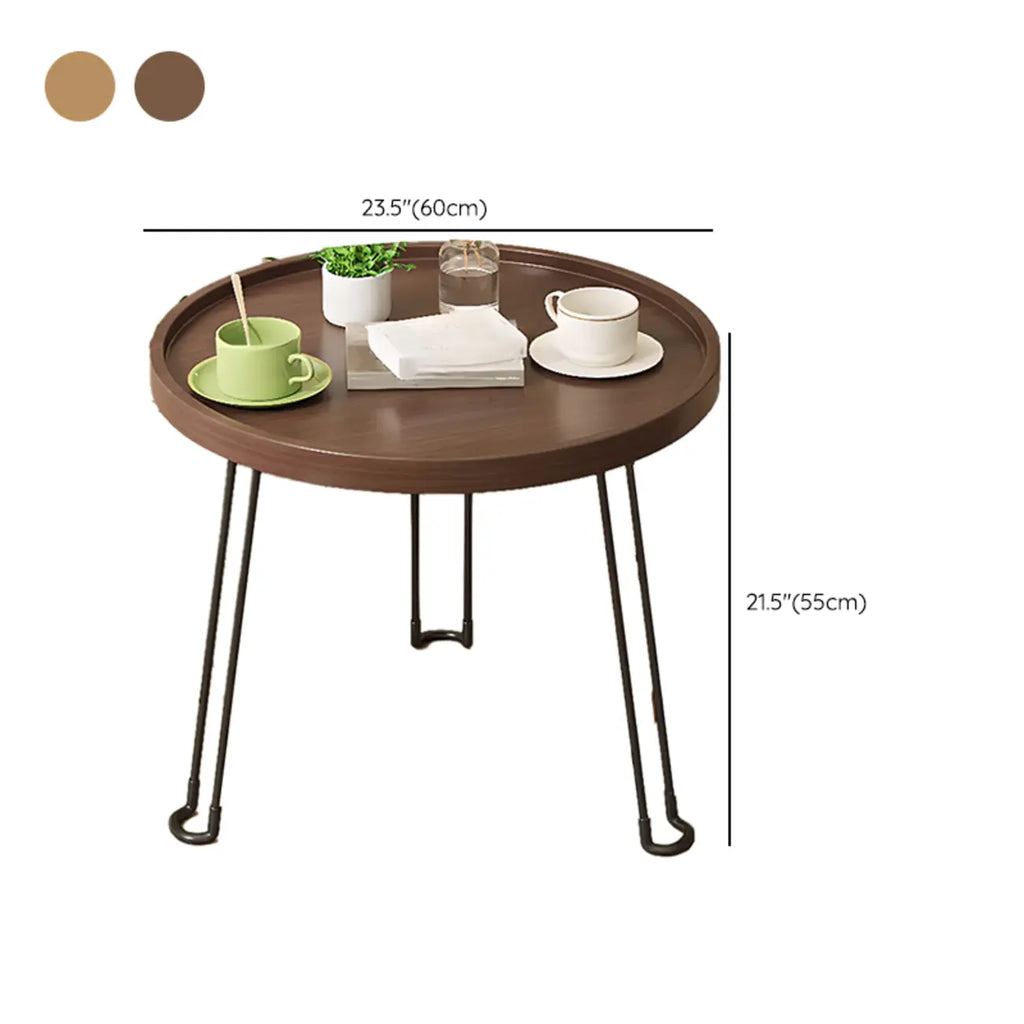 Round Natural Wood Tray Top End Table for Living Room