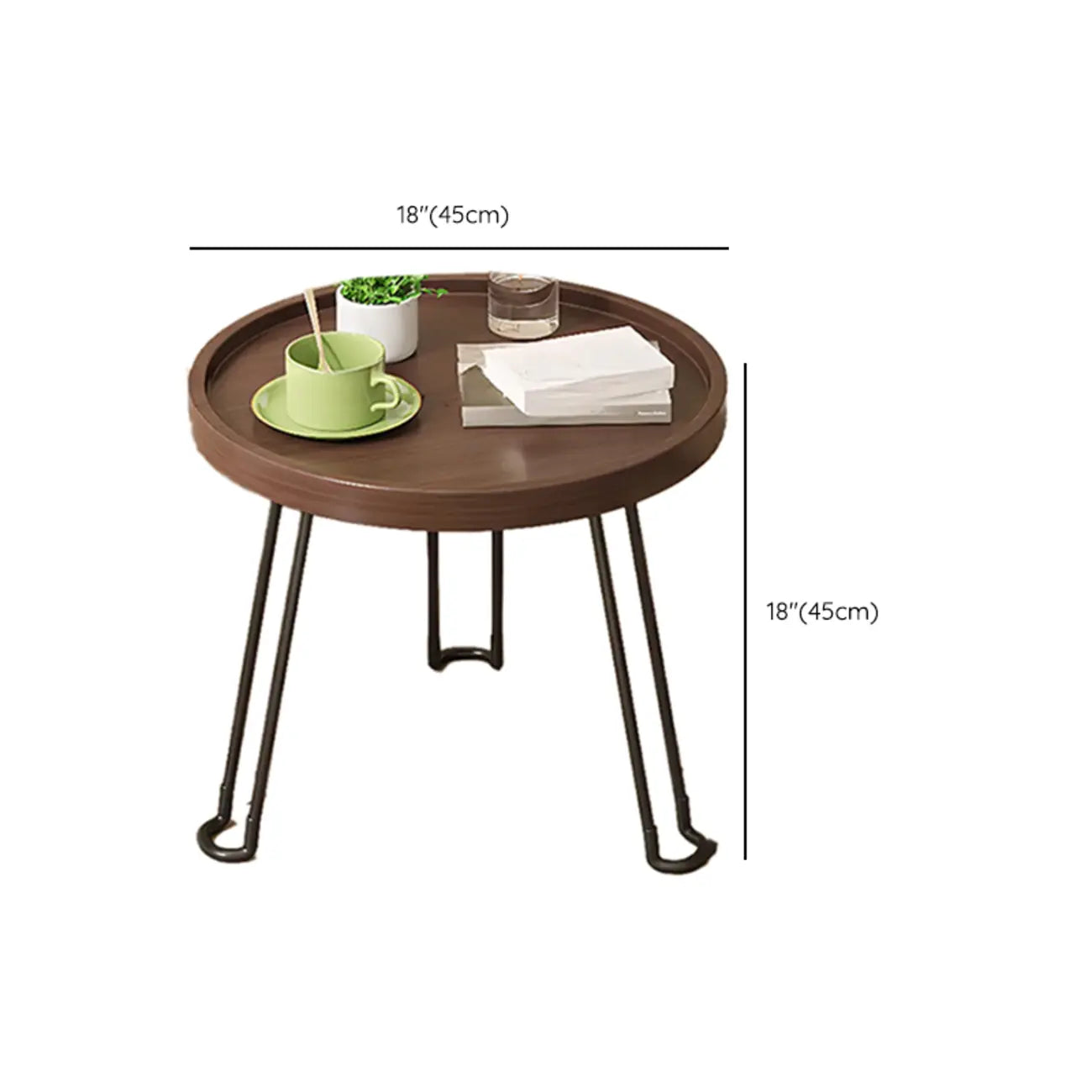 Round Natural Wood Tray Top End Table for Living Room