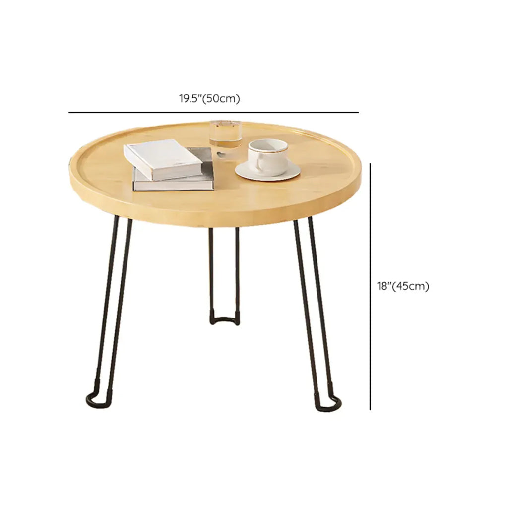 Round Natural Wood Tray Top End Table for Living Room