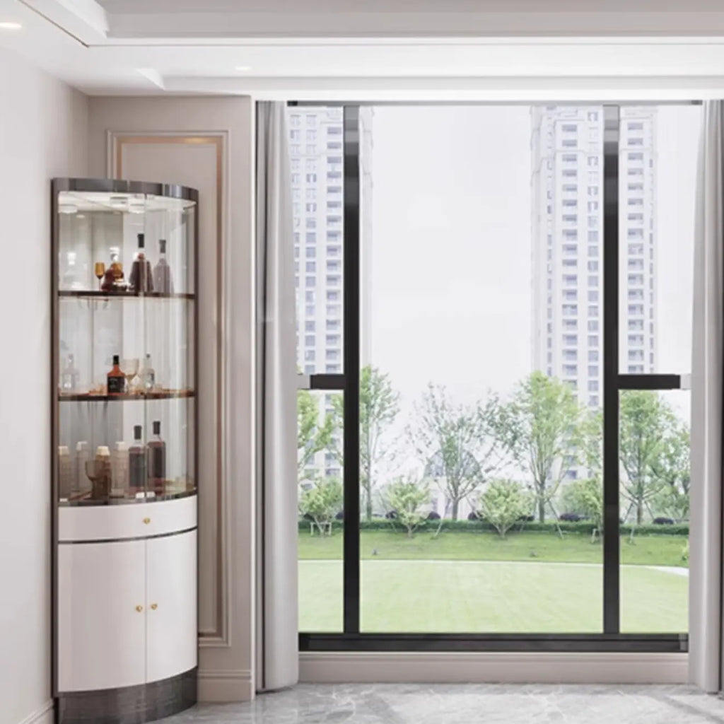 Multiple Levels Glass and Metal Shelf Storage Display Corner Wine Cabinet