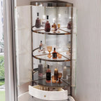 Multiple Levels Glass and Metal Shelf Storage Display Corner Wine Cabinet