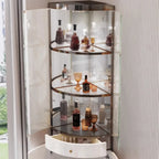Multiple Levels Glass and Metal Shelf Storage Display Corner Wine Cabinet