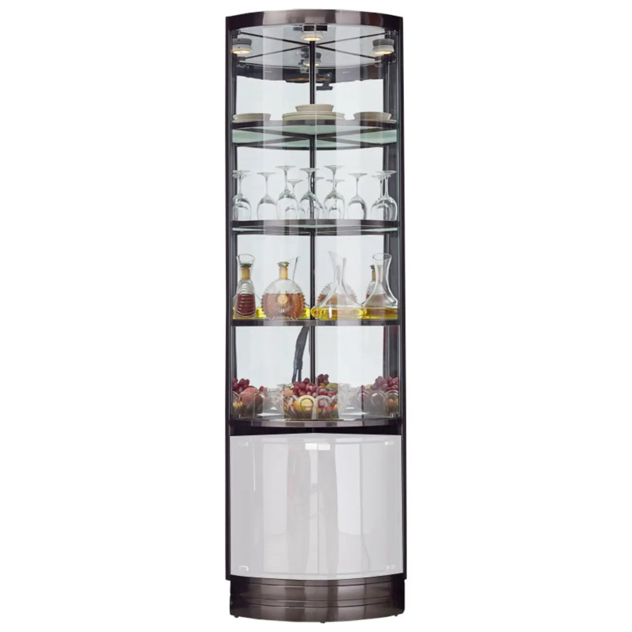 Multiple Levels Glass and Metal Shelf Storage Display Corner Wine Cabinet