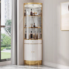 Multiple Levels Glass and Metal Shelf Storage Display Corner Wine Cabinet
