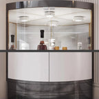 Multiple Levels Glass and Metal Shelf Storage Display Corner Wine Cabinet