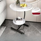 2-Tier C-Shaped Brown Wooden End Table with Storage