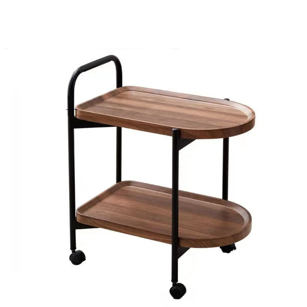 2-Tier C-Shaped Brown Wooden End Table with Storage