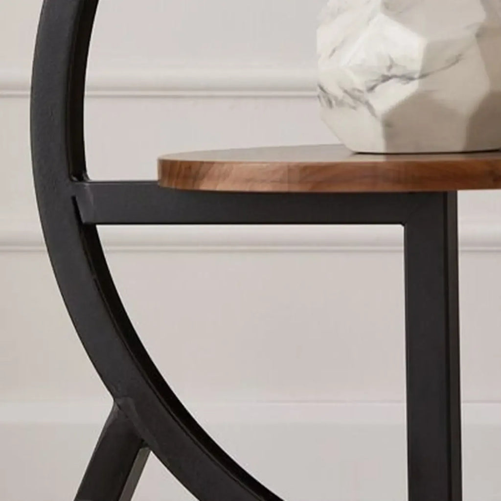 2-Tier C-Shaped Brown Wooden End Table with Storage