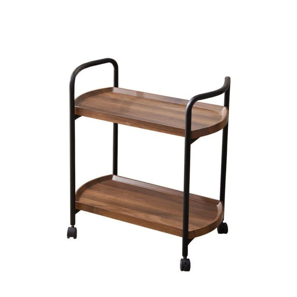 2-Tier C-Shaped Brown Wooden End Table with Storage