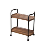 2-Tier C-Shaped Brown Wooden End Table with Storage