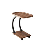 2-Tier C-Shaped Brown Wooden End Table with Storage