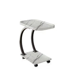 2-Tier C-Shaped Brown Wooden End Table with Storage