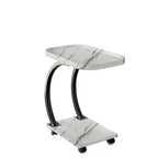 2-Tier C-Shaped Brown Wooden End Table with Storage