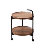 2-Tier C-Shaped Brown Wooden End Table with Storage