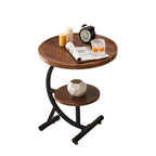 2-Tier C-Shaped Brown Wooden End Table with Storage