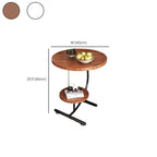 2-Tier C-Shaped Brown Wooden End Table with Storage