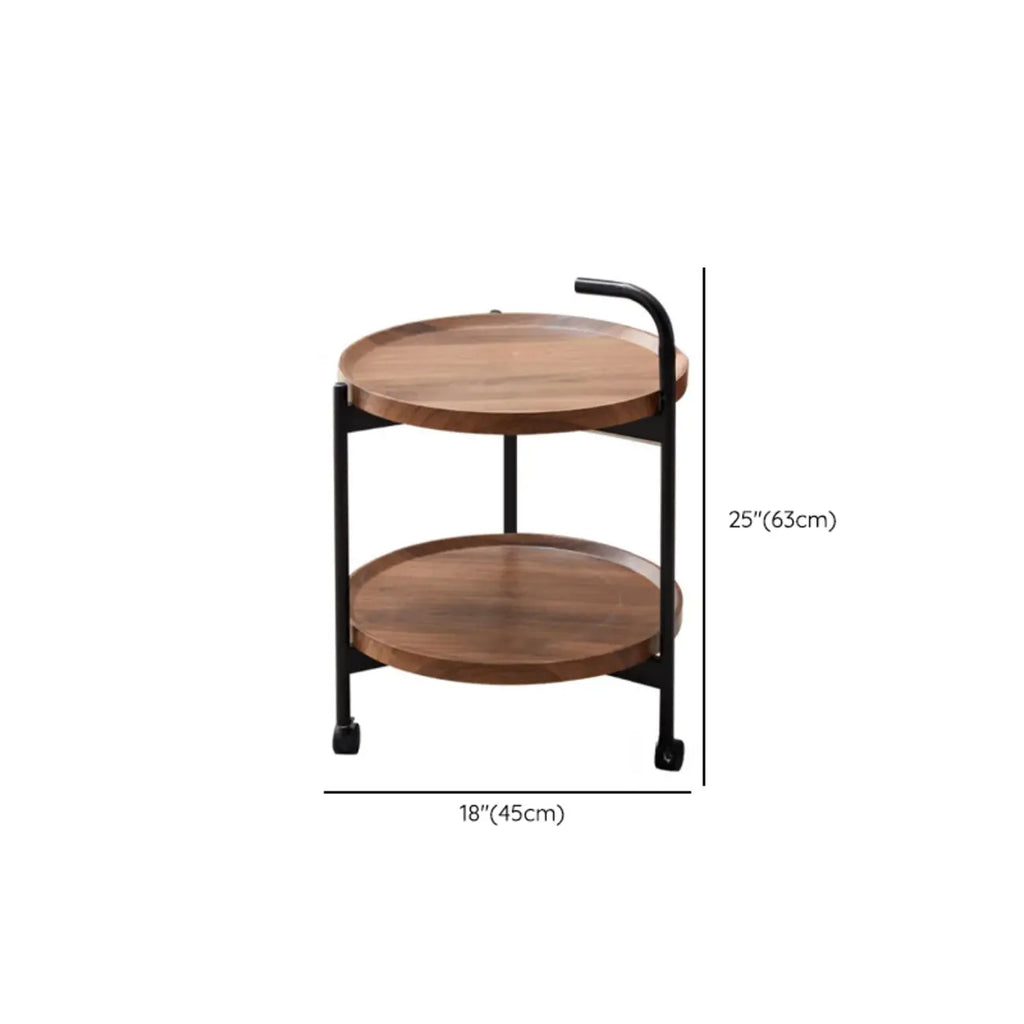 2-Tier C-Shaped Brown Wooden End Table with Storage