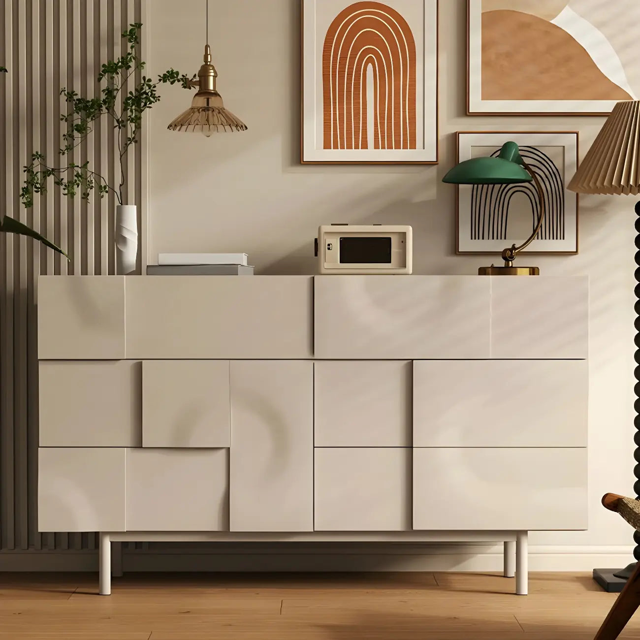 Modern White Wooden Sideboard with Multi-Drawers