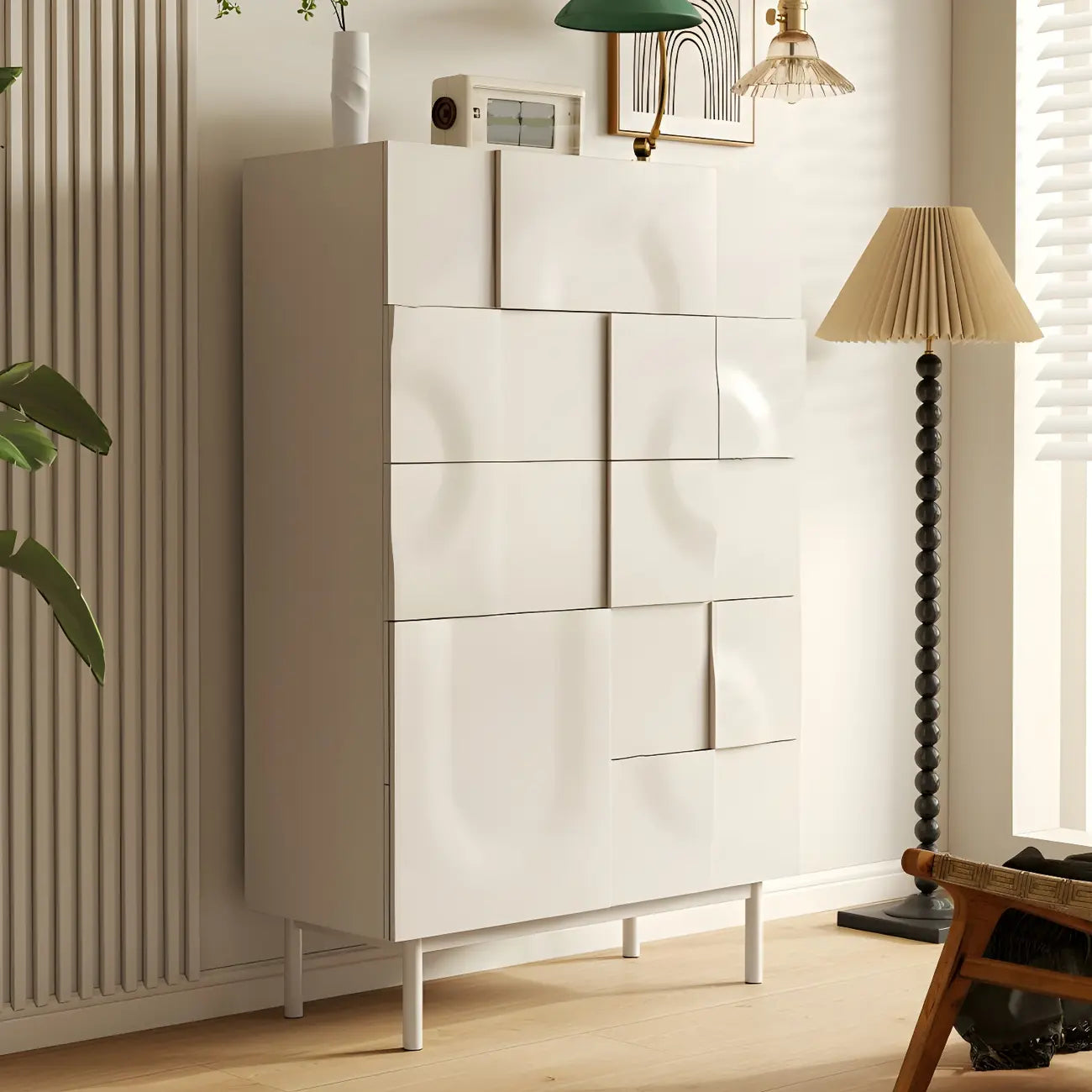 Modern White Wooden Sideboard with Multi-Drawers