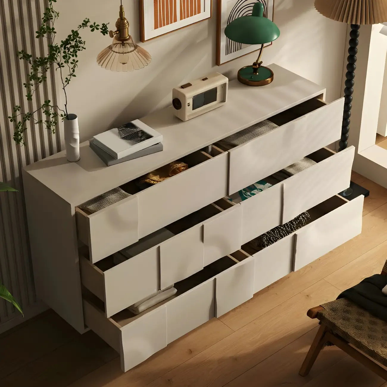 Modern White Wooden Sideboard with Multi-Drawers