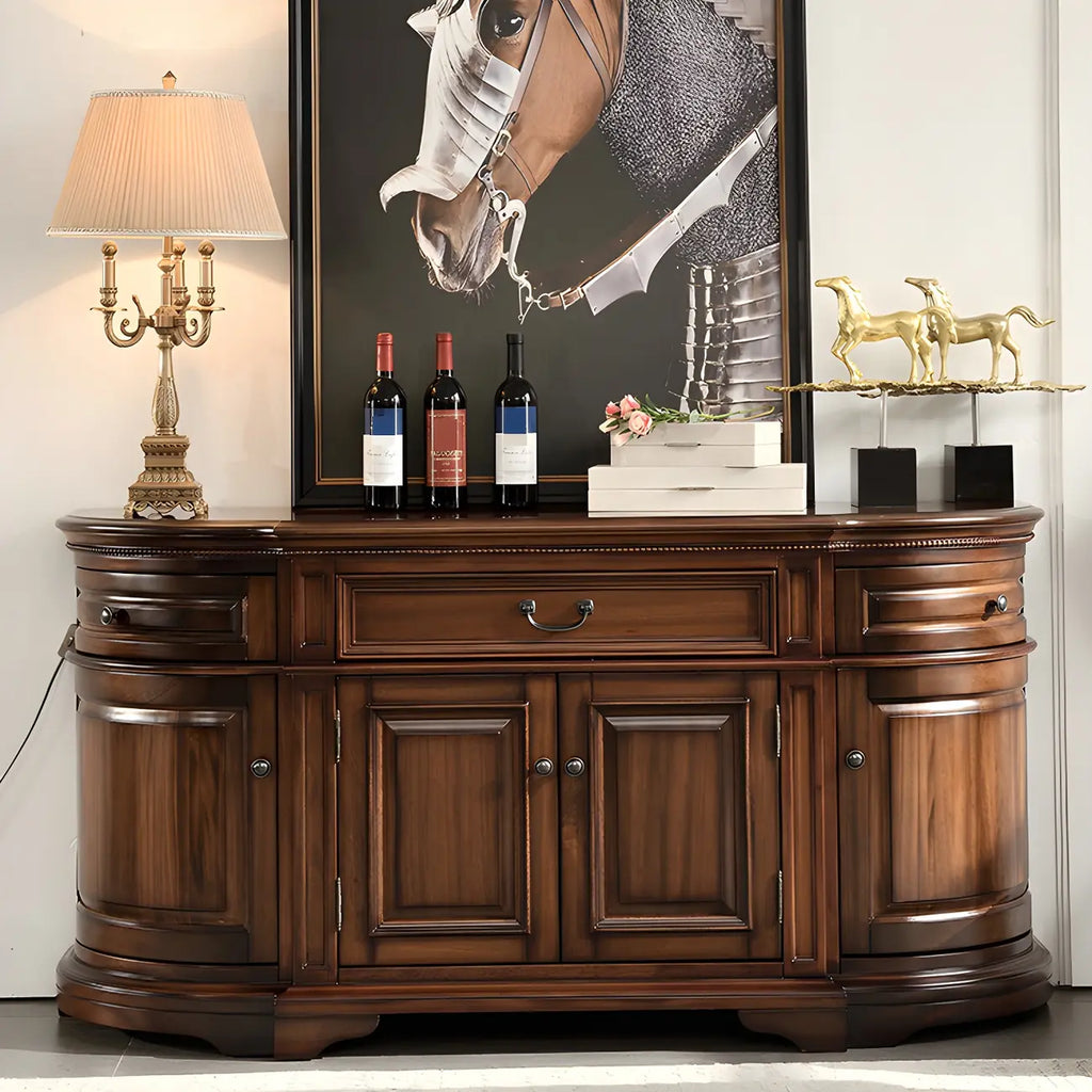 Traditional Brown Wooden Sideboard with Drawers and Cabinets