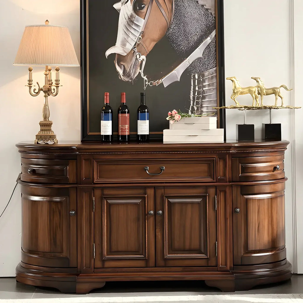 Traditional Brown Wooden Sideboard with Drawers and Cabinets