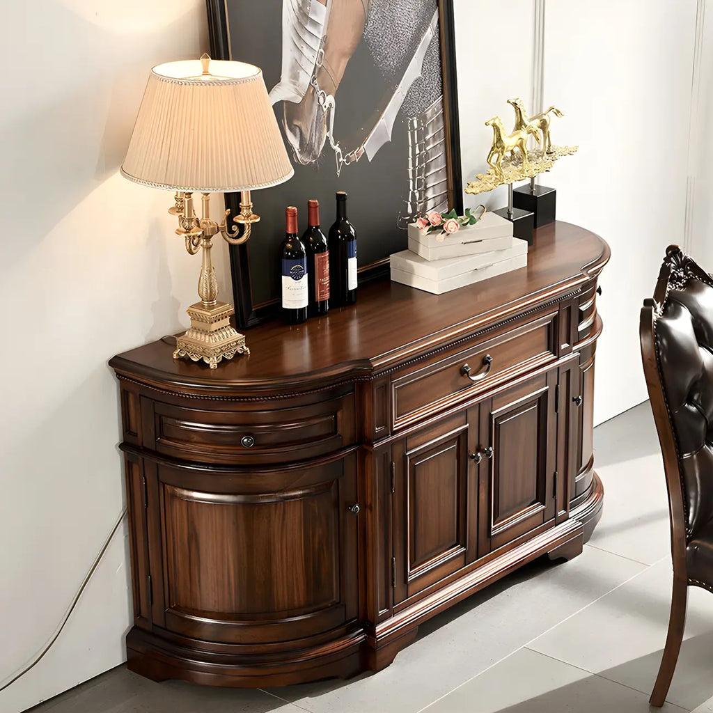 Traditional Brown Wooden Sideboard with Drawers and Cabinets