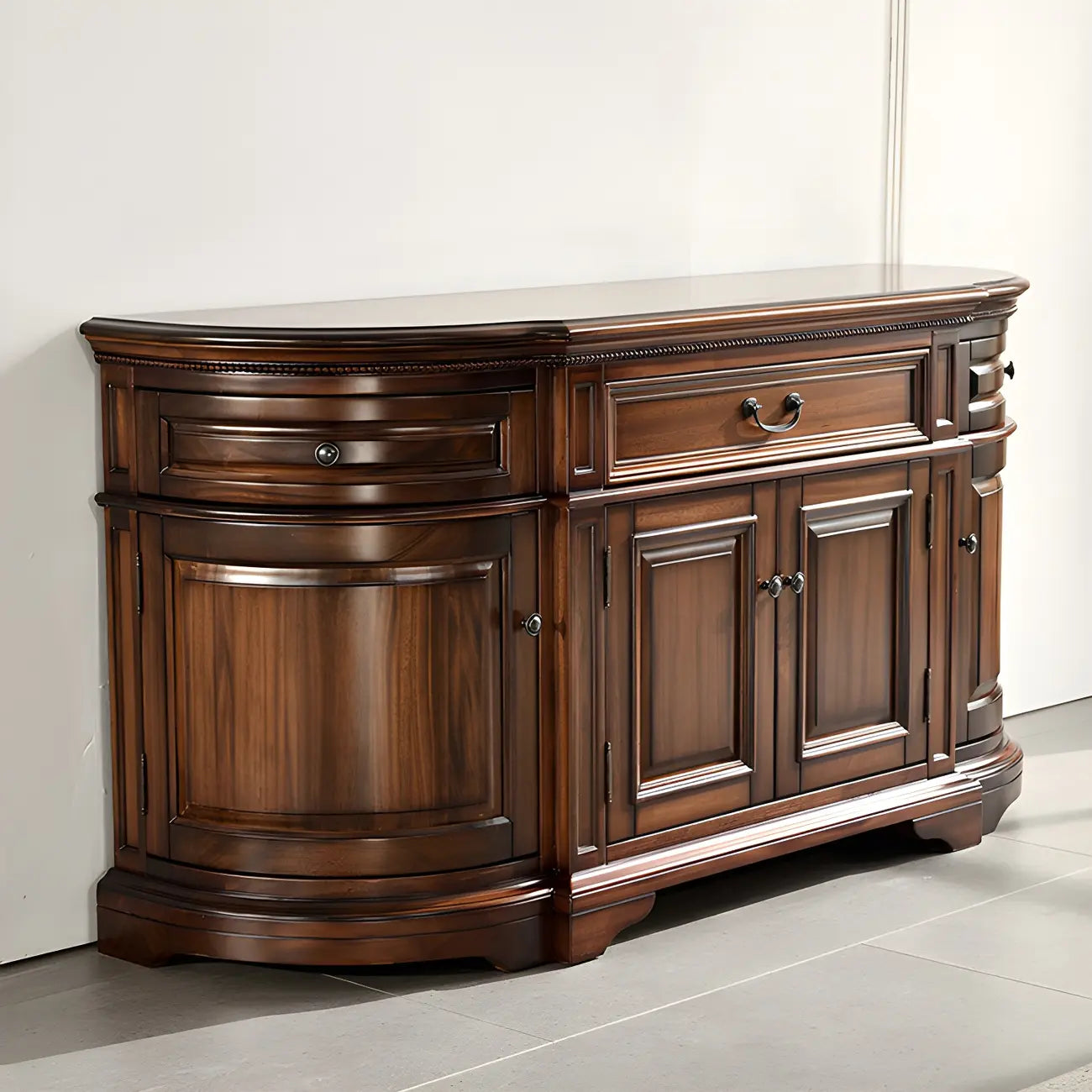 Traditional Brown Wooden Sideboard with Drawers and Cabinets
