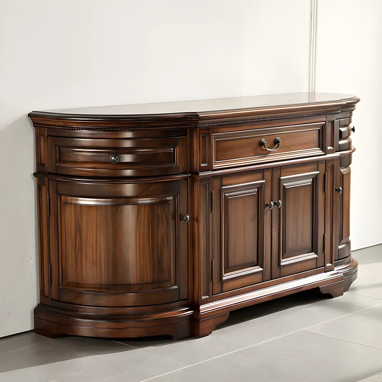 Traditional Brown Wooden Sideboard with Drawers and Cabinets