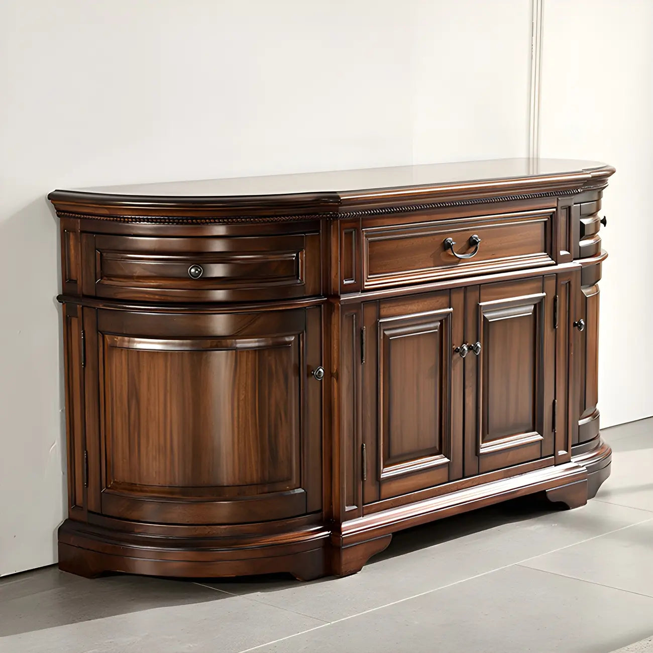 Traditional Brown Wooden Sideboard with Drawers and Cabinets