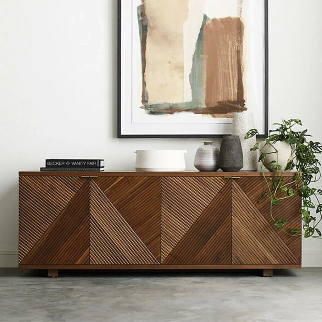 Oriental Black/Walnut Wooden Sideboard with Drawers