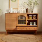 Scandinavian Yellow Wooden Sideboard with Cabinets