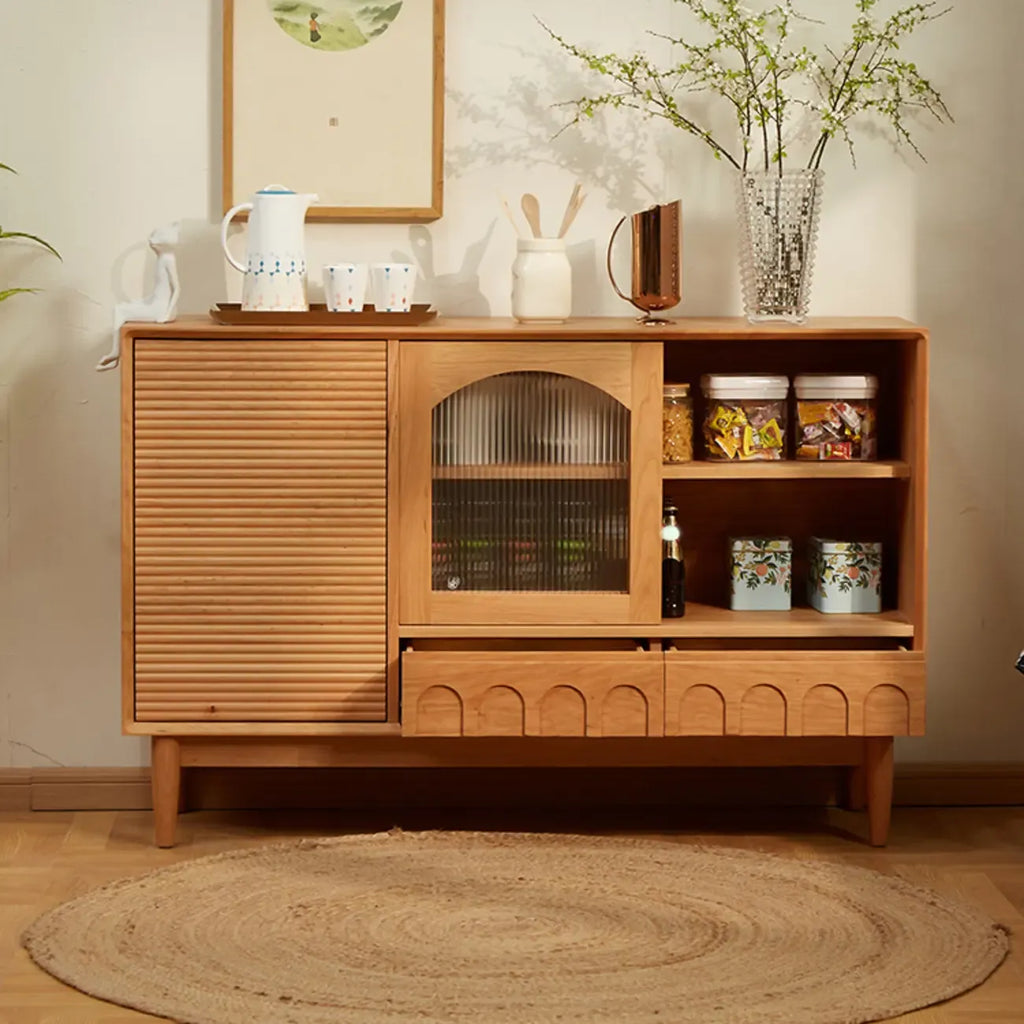 Scandinavian Yellow Wooden Sideboard with Cabinets