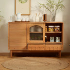 Scandinavian Yellow Wooden Sideboard with Cabinets