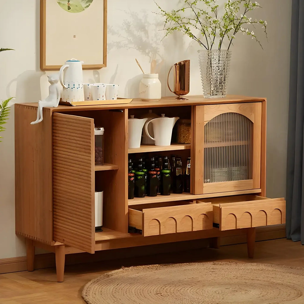 Scandinavian Yellow Wooden Sideboard with Cabinets