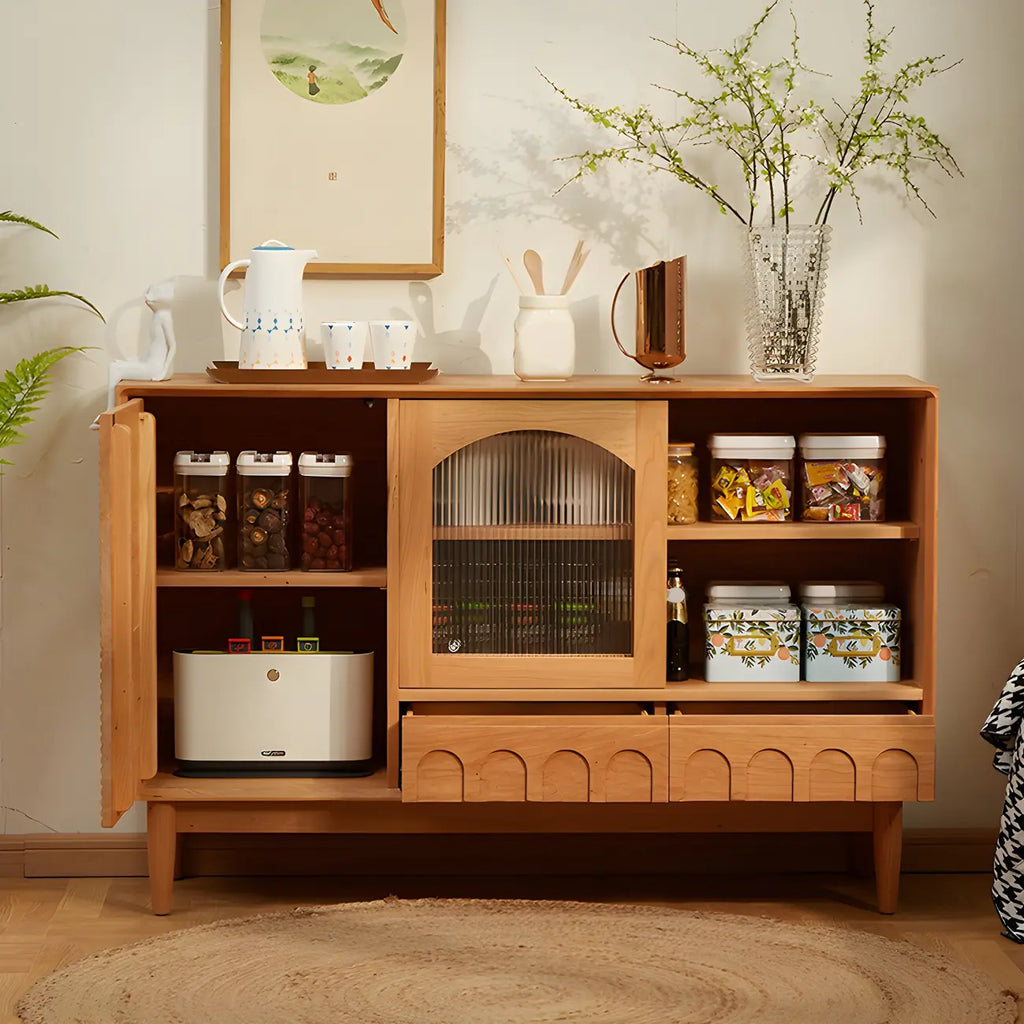 Scandinavian Yellow Wooden Sideboard with Cabinets
