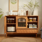 Scandinavian Yellow Wooden Sideboard with Cabinets