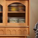 Scandinavian Yellow Wooden Sideboard with Cabinets
