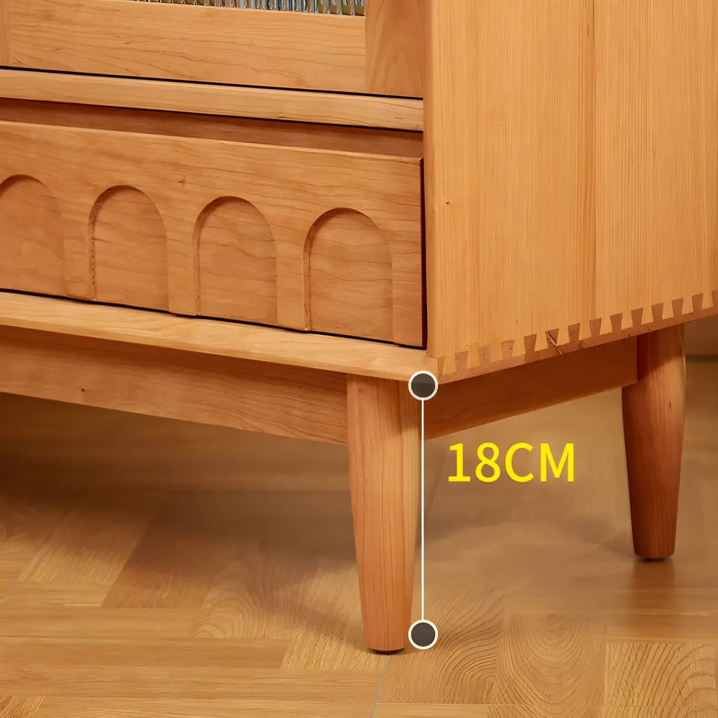 Scandinavian Yellow Wooden Sideboard with Cabinets