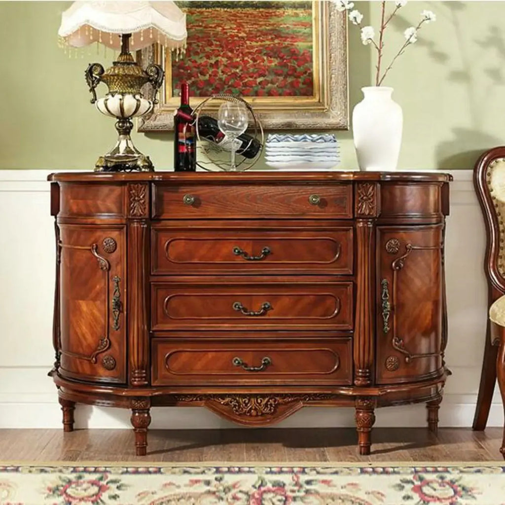 Vintage Brown Wooden Sideboard with Cabinets & Drawers