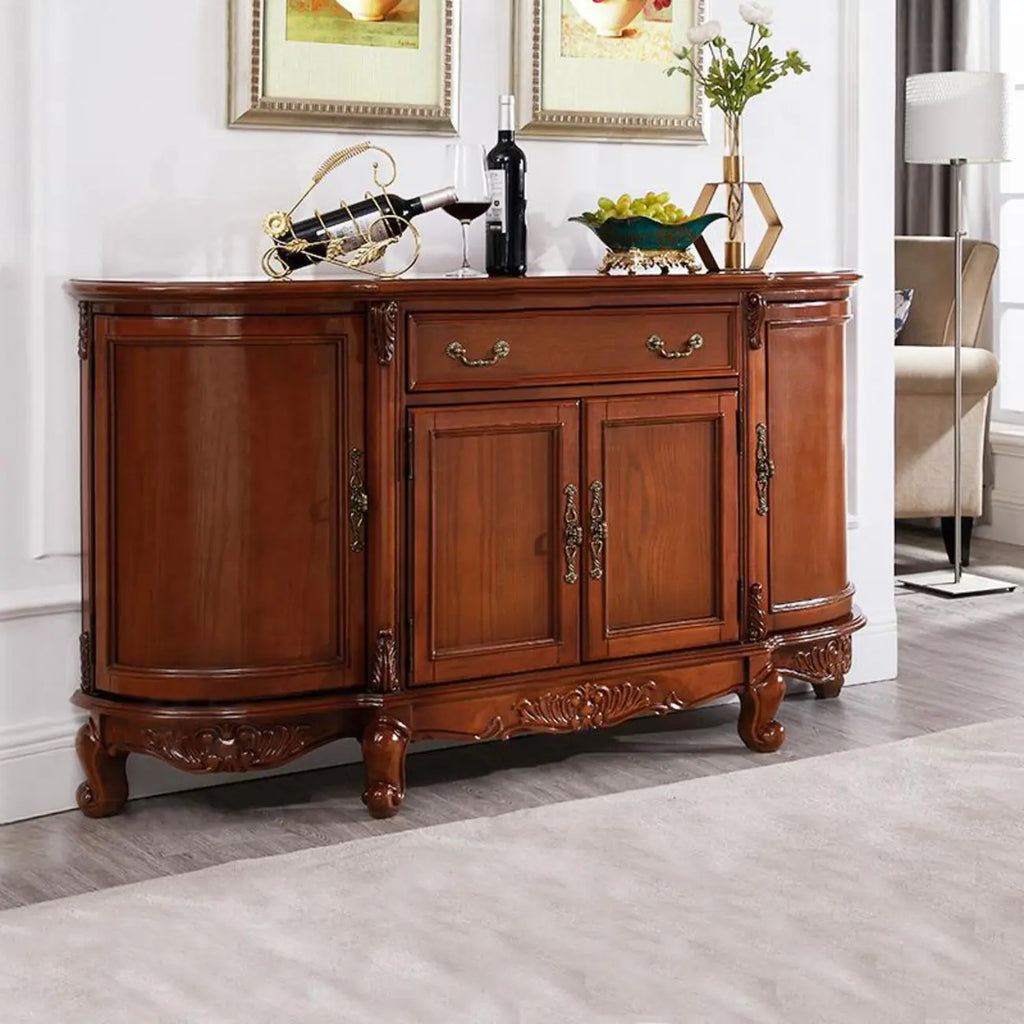 Vintage Brown Wooden Sideboard with Cabinets & Drawers