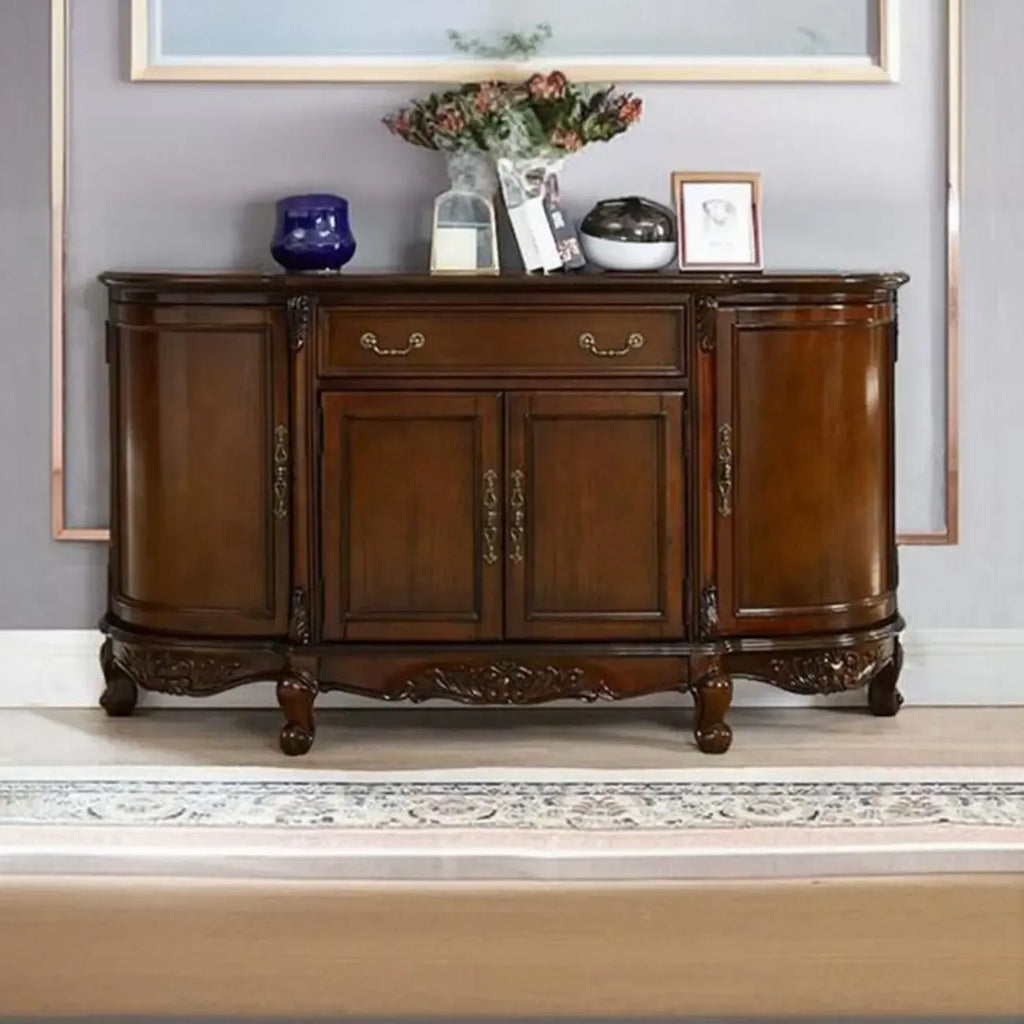 Vintage Brown Wooden Sideboard with Cabinets & Drawers