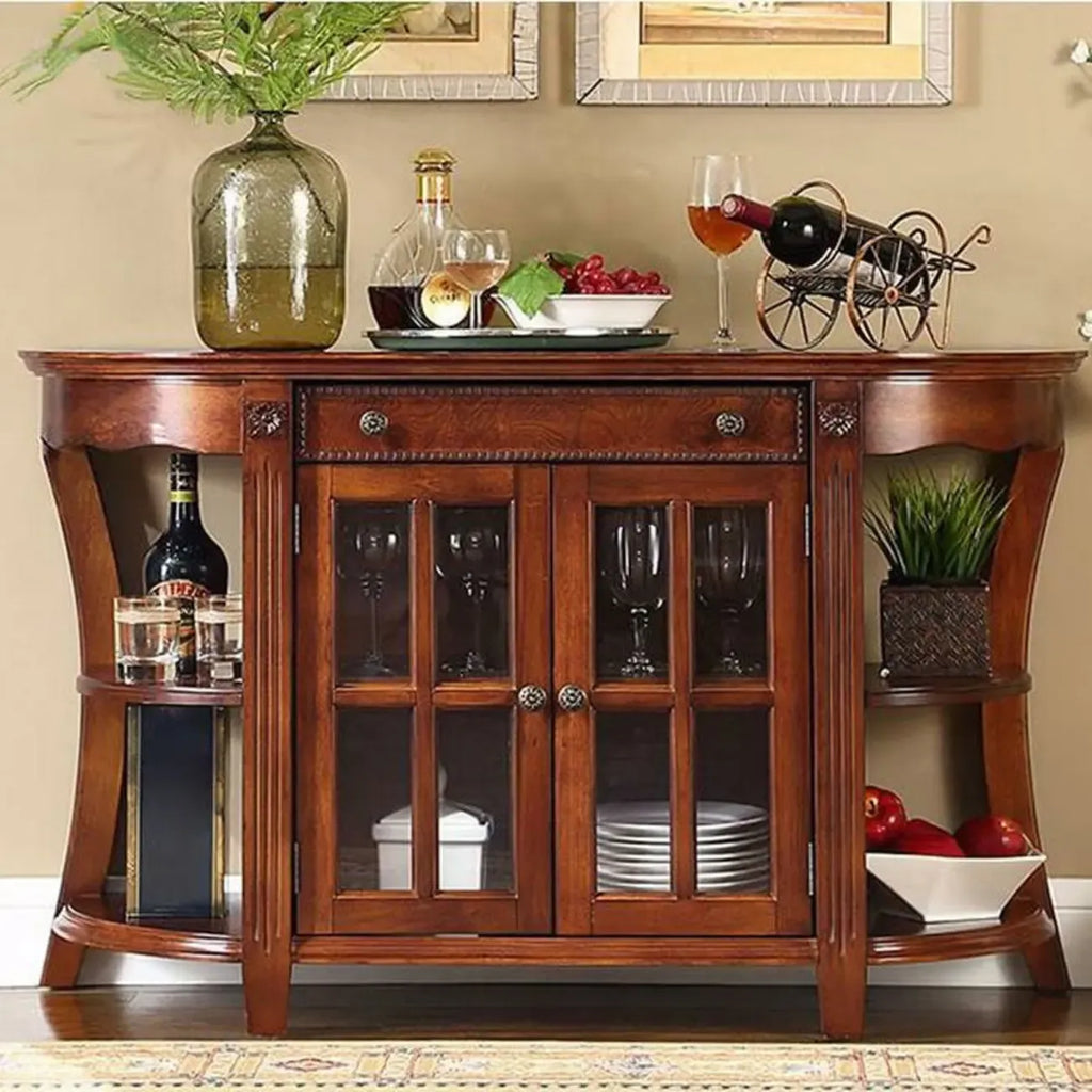 Vintage Brown Wooden Sideboard with Cabinets & Drawers