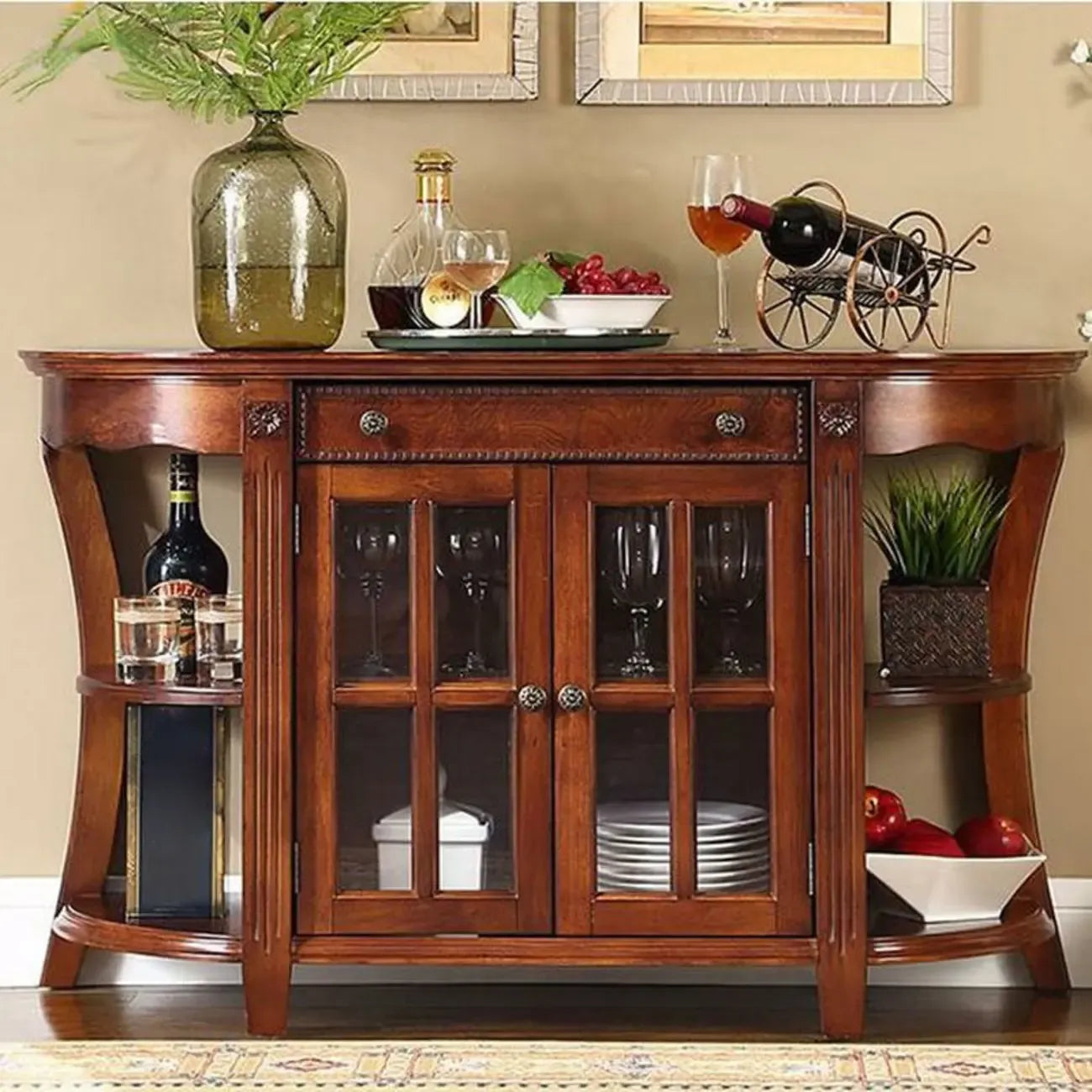 Vintage Brown Wooden Sideboard with Cabinets & Drawers